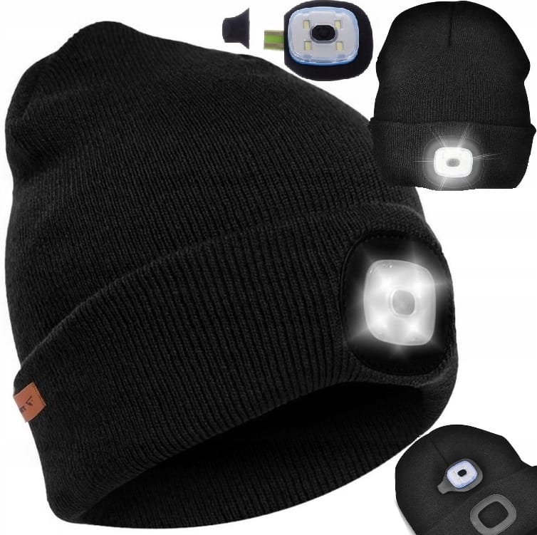 image-2848.jpeg Czapka Męska Zimowa Robocza Z Latarką Led Wywijana Uni Ciepła Sportowa Usb