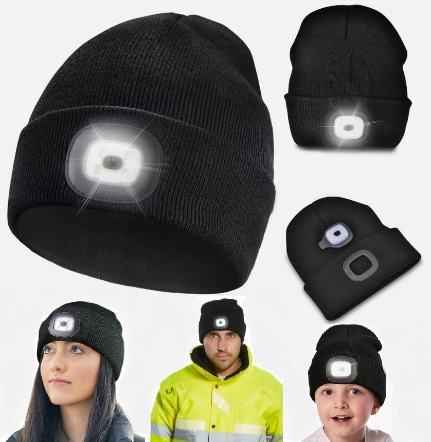 image-2863.jpeg Czapka Męska Zimowa Robocza Z Latarką Led Wywijana Uni Ciepła Sportowa Usb