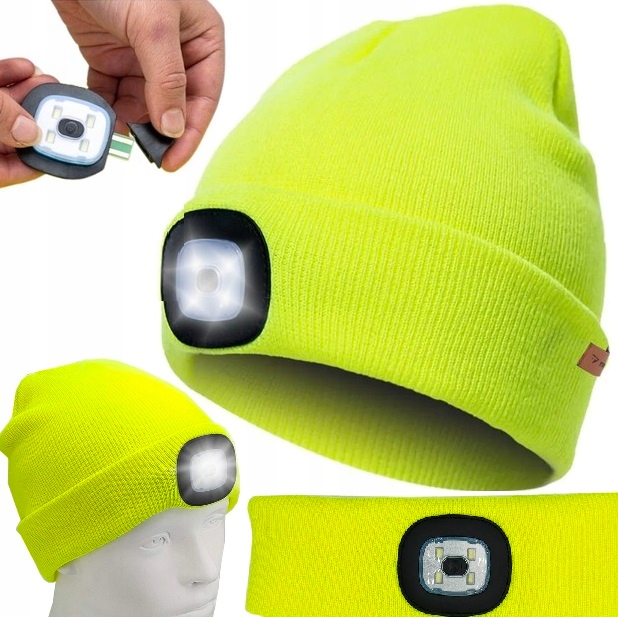 Czapka Męska Zimowa Robocza Z Latarką Led Wywijana Uni Ciepła Sportowa Usb