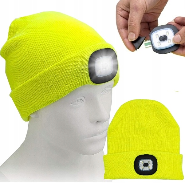 Czapka Męska Zimowa Robocza Z Latarką Led Wywijana Uni Ciepła Sportowa Usb