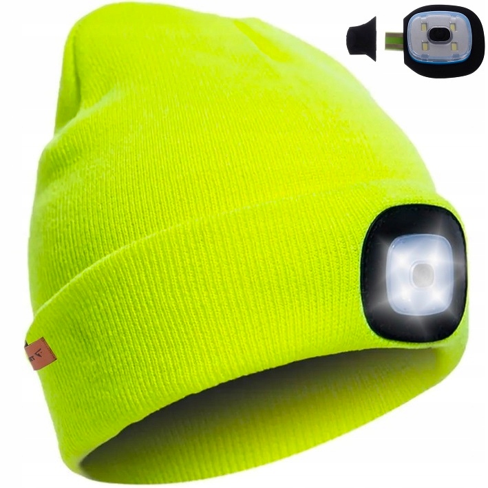 Czapka Męska Zimowa Robocza Z Latarką Led Wywijana Uni Ciepła Sportowa Usb