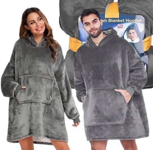 Ciepła Bluza Koc Oversize Futrzak 2w1 Gruba Xxl Kocobluza Kocyk Z Kapturem