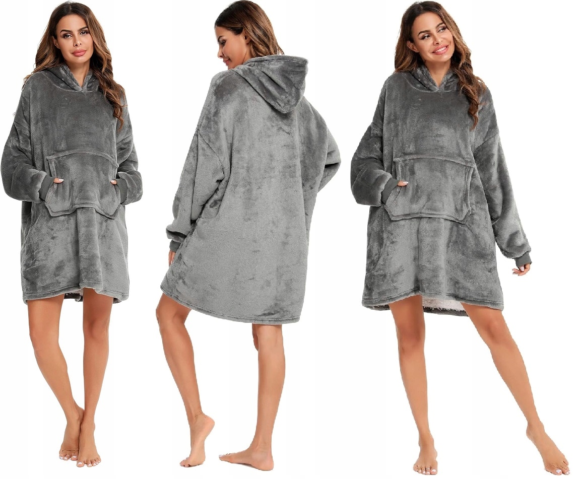 Ciepła Bluza Koc Oversize Futrzak 2w1 Gruba Xxl Kocobluza Kocyk Z Kapturem
