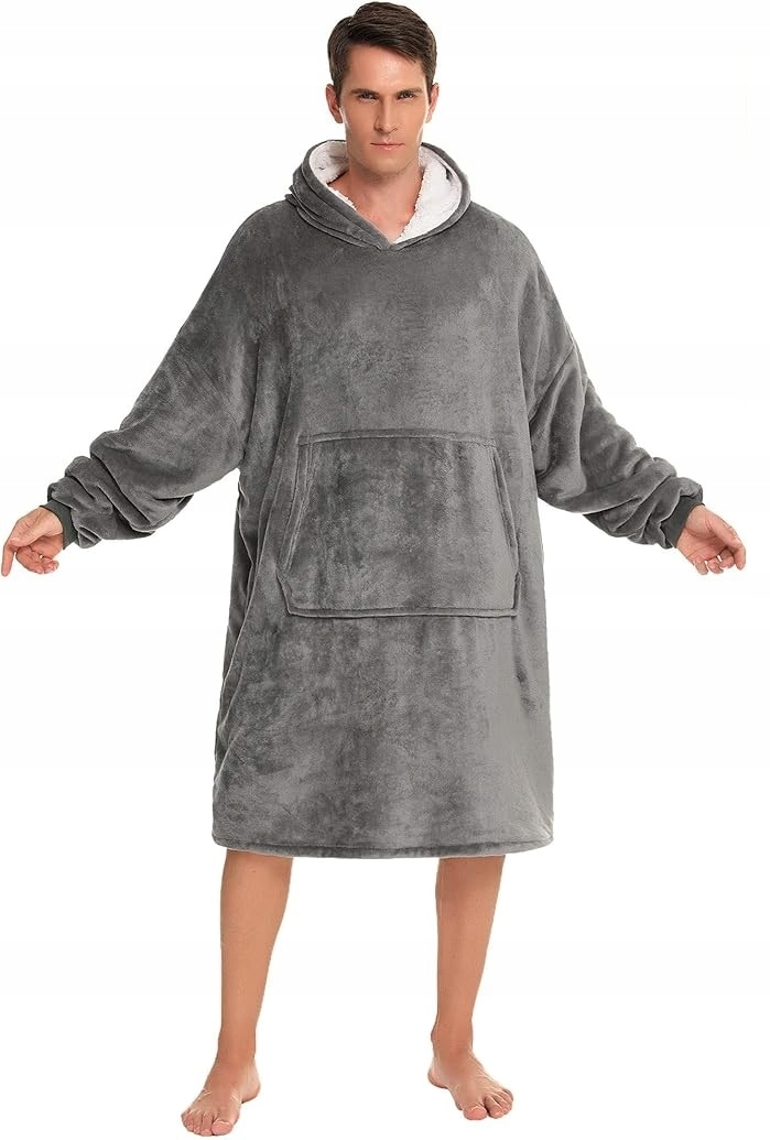 Ciepła Bluza Koc Oversize Futrzak 2w1 Gruba Xxl Kocobluza Kocyk Z Kapturem