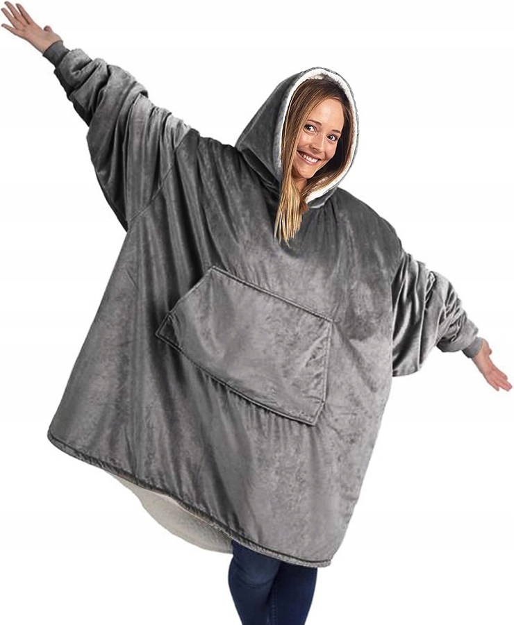 Ciepła Bluza Koc Oversize Futrzak 2w1 Gruba Xxl Kocobluza Kocyk Z Kapturem