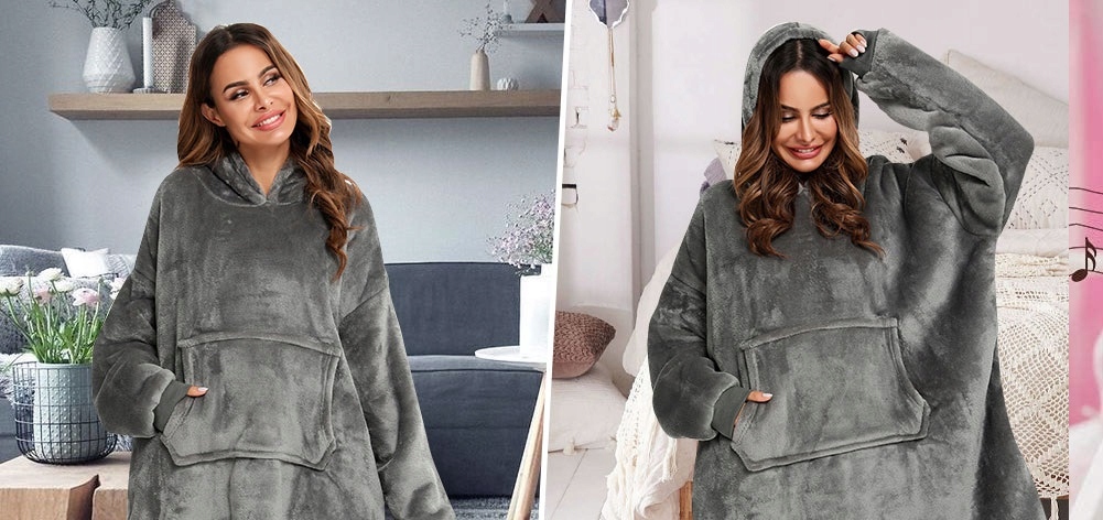 Ciepła Bluza Koc Oversize Futrzak 2w1 Gruba Xxl Kocobluza Kocyk Z Kapturem