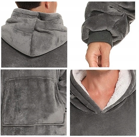 Ciepła Bluza Koc Oversize Futrzak 2w1 Gruba Xxl Kocobluza Kocyk Z Kapturem