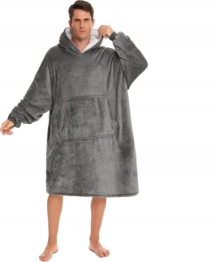 Ciepła Bluza Koc Oversize Futrzak 2w1 Gruba Xxl Kocobluza Kocyk Z Kapturem