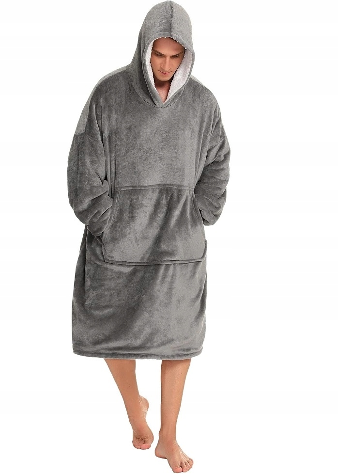 Ciepła Bluza Koc Oversize Futrzak 2w1 Gruba Xxl Kocobluza Kocyk Z Kapturem