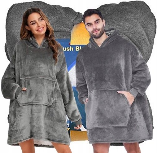 Ciepła Bluza Koc Oversize Futrzak 2w1 Gruba Xxl Kocobluza Kocyk Z Kapturem