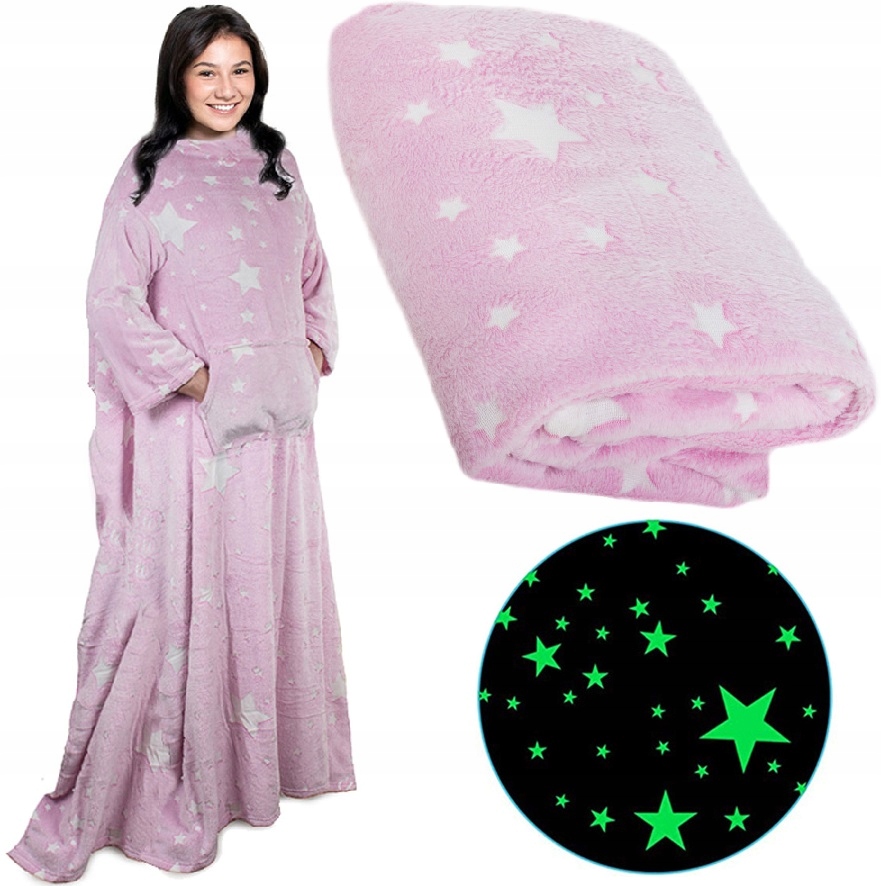 Bluza Oversize Ciepły Koc Koco Szlafrok Kieszenie Świecący Z Rękawami Róż