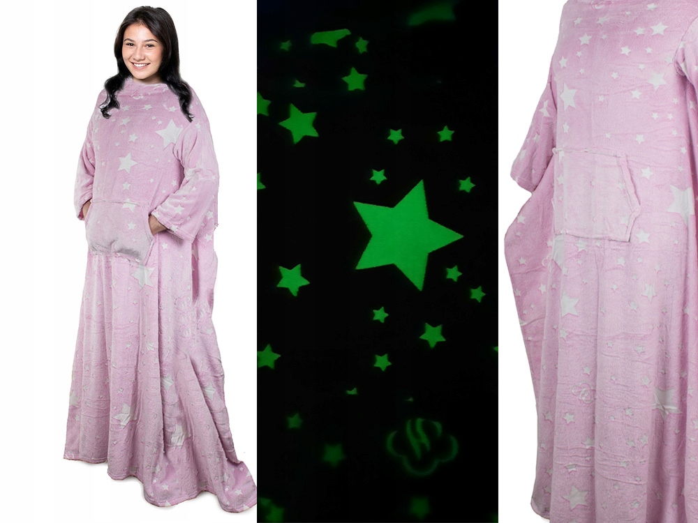 Bluza Oversize Ciepły Koc Koco Szlafrok Kieszenie Świecący Z Rękawami Róż
