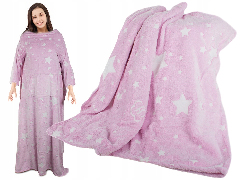 Bluza Oversize Ciepły Koc Koco Szlafrok Kieszenie Świecący Z Rękawami Róż
