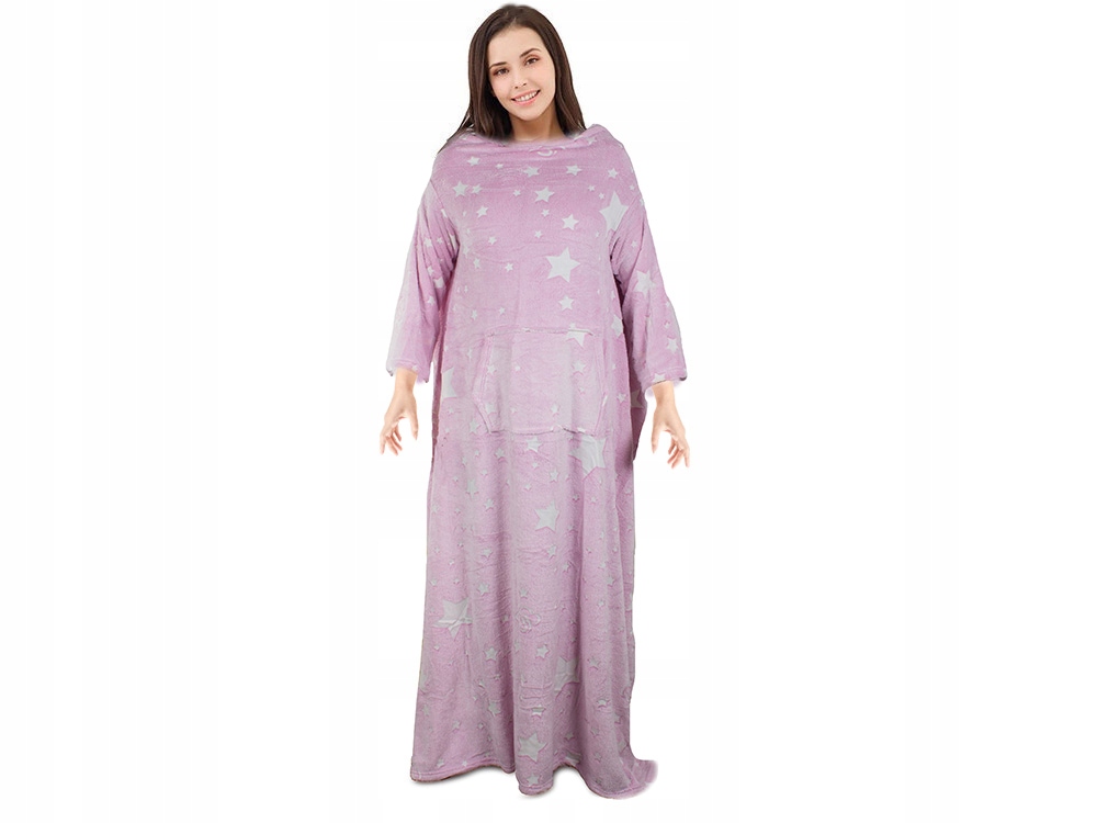 Bluza Oversize Ciepły Koc Koco Szlafrok Kieszenie Świecący Z Rękawami Róż
