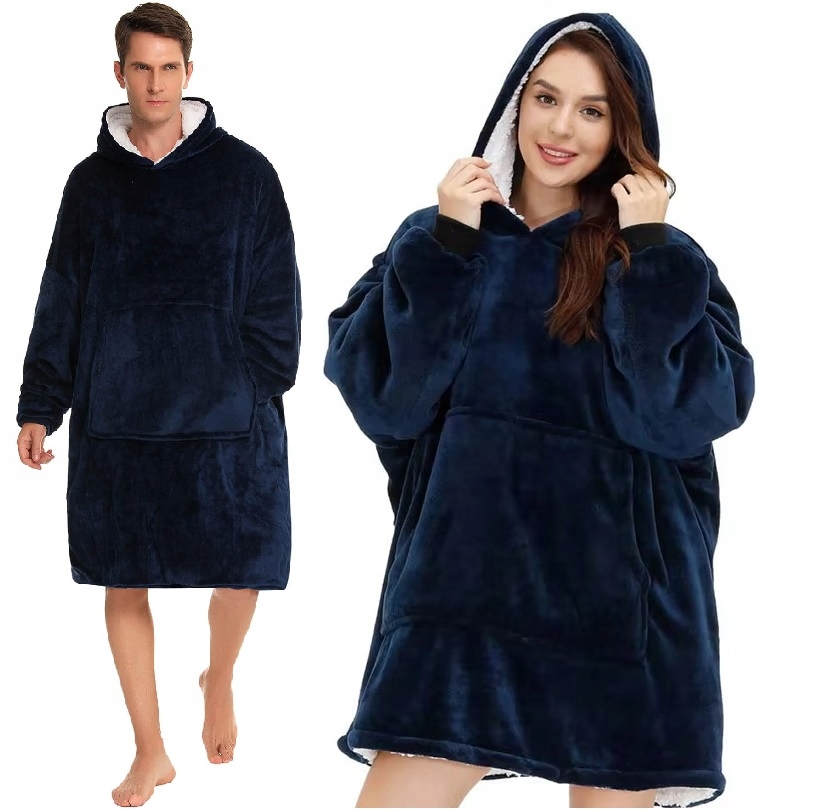 Ciepła Bluza Koc Oversize Futrzak 2w1 Gruba Xxl Kocobluza Kocyk Z Kapturem
