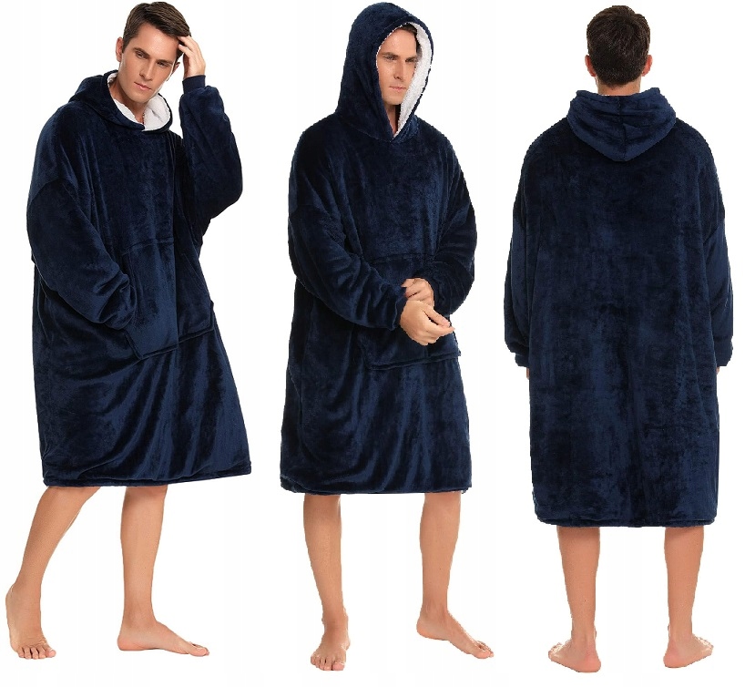 Ciepła Bluza Koc Oversize Futrzak 2w1 Gruba Xxl Kocobluza Kocyk Z Kapturem