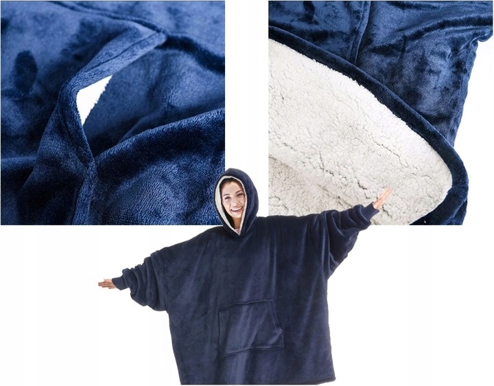 Ciepła Bluza Koc Oversize Futrzak 2w1 Gruba Xxl Kocobluza Kocyk Z Kapturem