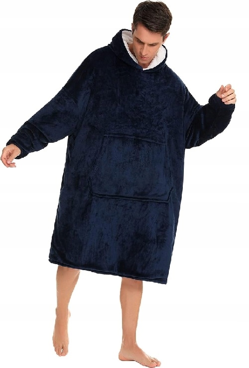 Ciepła Bluza Koc Oversize Futrzak 2w1 Gruba Xxl Kocobluza Kocyk Z Kapturem