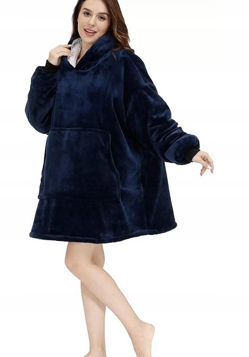 Ciepła Bluza Koc Oversize Futrzak 2w1 Gruba Xxl Kocobluza Kocyk Z Kapturem