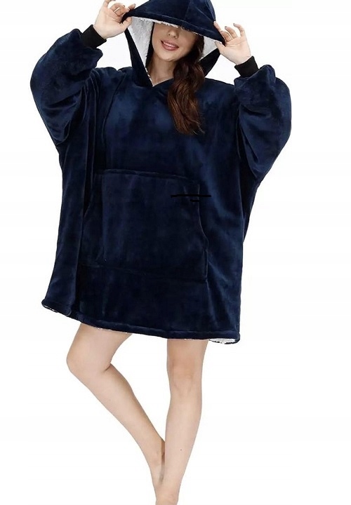 Ciepła Bluza Koc Oversize Futrzak 2w1 Gruba Xxl Kocobluza Kocyk Z Kapturem