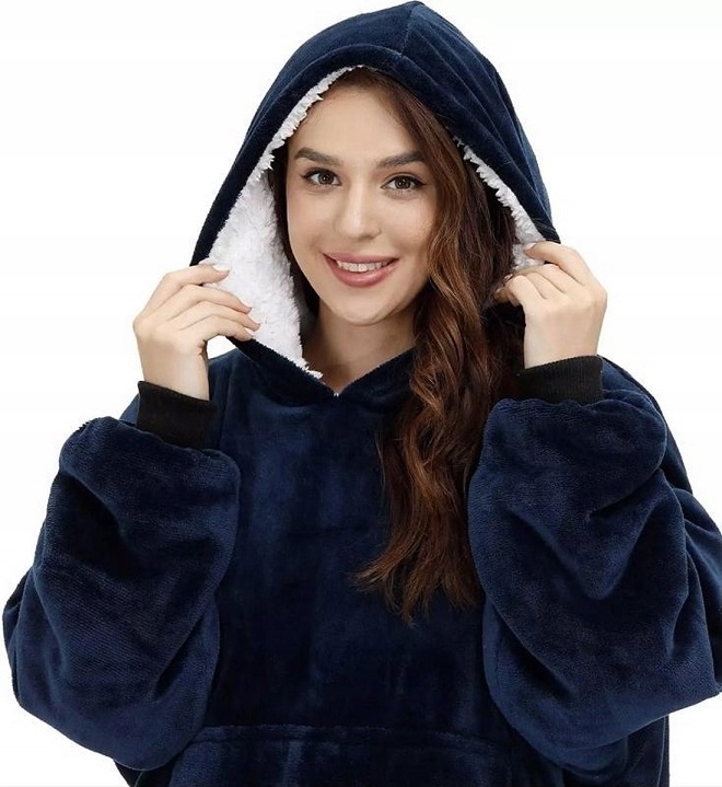 Ciepła Bluza Koc Oversize Futrzak 2w1 Gruba Xxl Kocobluza Kocyk Z Kapturem