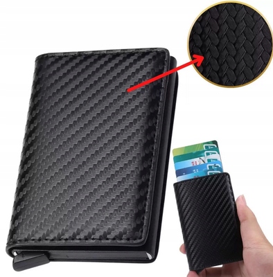 Etui Antykradzieżowe Na Karty X 6 Carbon Portfel Wysuwanie Kart Przyciskiem