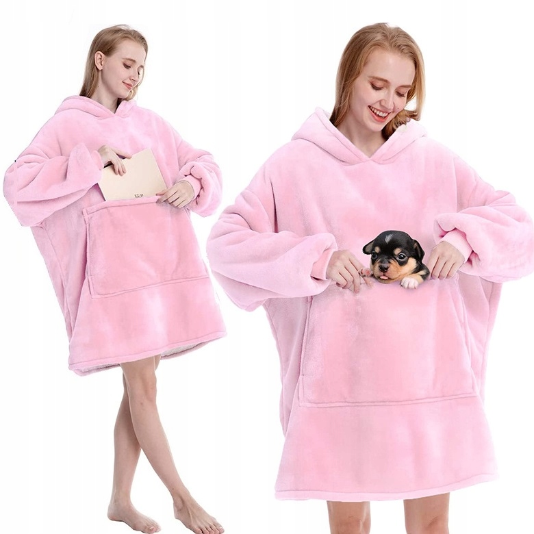 Ciepła Bluza Koc Oversize Futrzak 2w1 Gruba Xxl Kocobluza Kocyk Z Kapturem