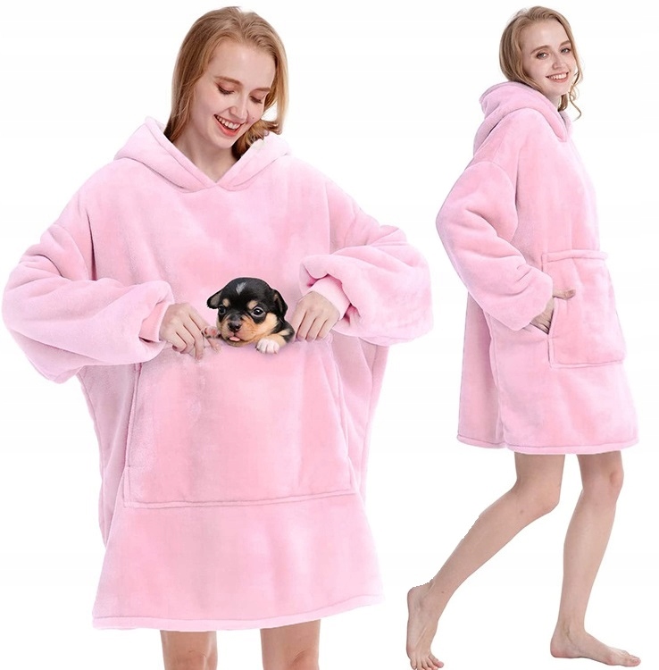 Ciepła Bluza Koc Oversize Futrzak 2w1 Gruba Xxl Kocobluza Kocyk Z Kapturem