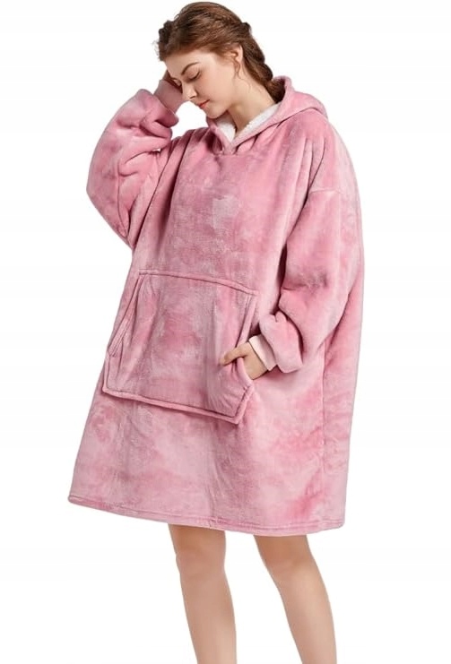 Ciepła Bluza Koc Oversize Futrzak 2w1 Gruba Xxl Kocobluza Kocyk Z Kapturem