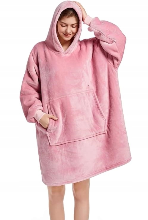 Ciepła Bluza Koc Oversize Futrzak 2w1 Gruba Xxl Kocobluza Kocyk Z Kapturem