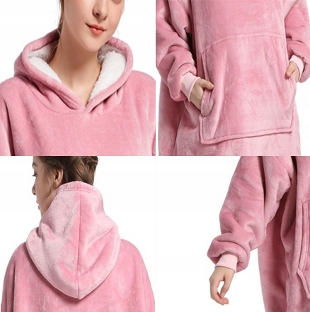 Ciepła Bluza Koc Oversize Futrzak 2w1 Gruba Xxl Kocobluza Kocyk Z Kapturem