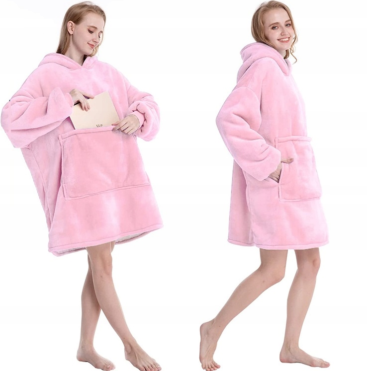 Ciepła Bluza Koc Oversize Futrzak 2w1 Gruba Xxl Kocobluza Kocyk Z Kapturem