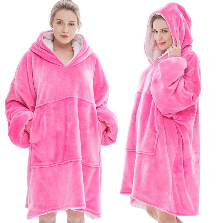 Ciepła Bluza Koc Oversize Futrzak 2w1 Gruba Xxl Kocobluza Kocyk Z Kapturem