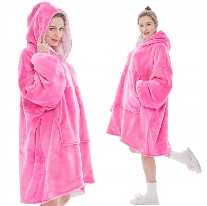 Ciepła Bluza Koc Oversize Futrzak 2w1 Gruba Xxl Kocobluza Kocyk Z Kapturem