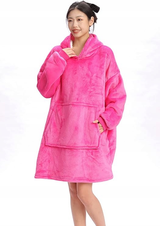 Ciepła Bluza Koc Oversize Futrzak 2w1 Gruba Xxl Kocobluza Kocyk Z Kapturem