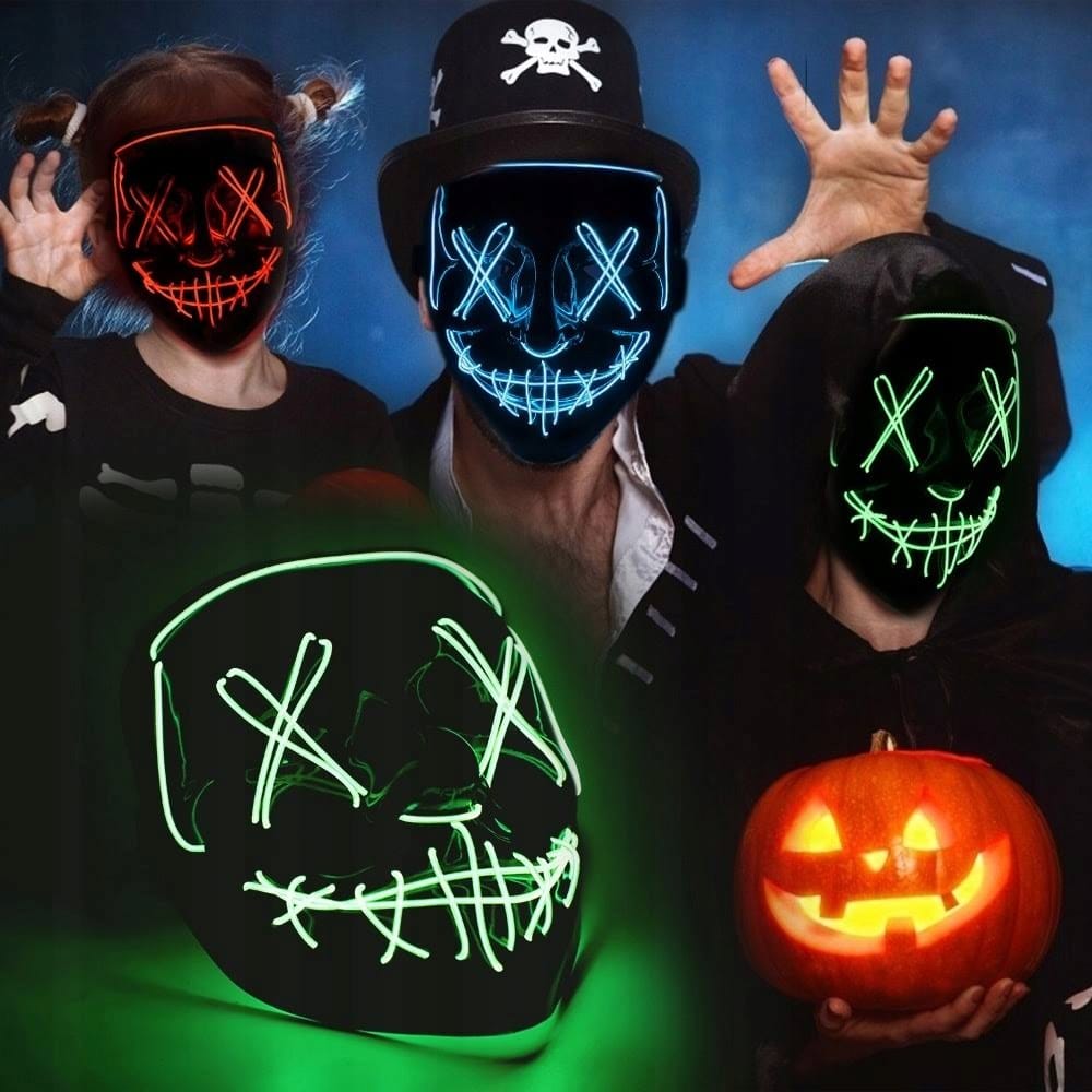 Maska Led Świecąca Ledowa Halloween Impreza Purge Straszna Na Baterie Party