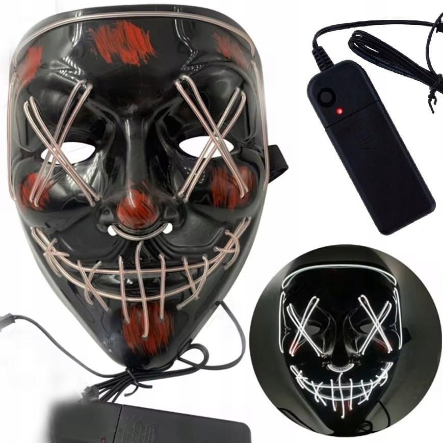Maska Led Świecąca Ledowa Halloween Impreza Purge Straszna Na Baterie Party