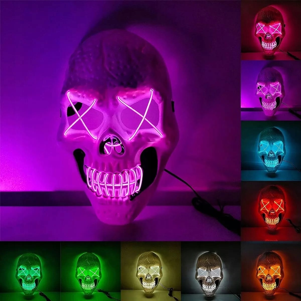 Maska Świecąca Ledowa Halloween Impreza Koncert Purge Led Kościotrup Czacha