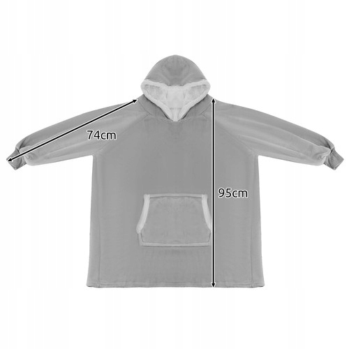 Duża Kocobluza Oversize Gruba Miękka Koc Bluza Z Kapturem Szlafrok Siwa