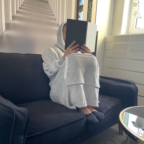 Duża Kocobluza Oversize Gruba Miękka Koc Bluza Z Kapturem Szlafrok Siwa