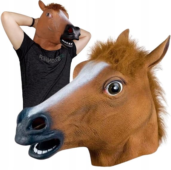 Maska Głowa Konia Lateksowa Koń Na Halloween Imprezę Przebranie Z Włosami