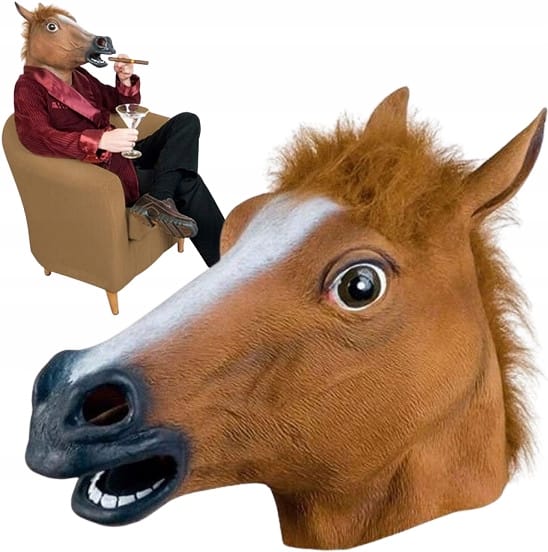 Maska Głowa Konia Lateksowa Koń Na Halloween Imprezę Przebranie Z Włosami