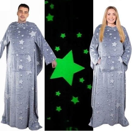 Bluza Oversize Ciepły Koc Koco Szlafrok Kieszenie Świecący Rękawy Szary