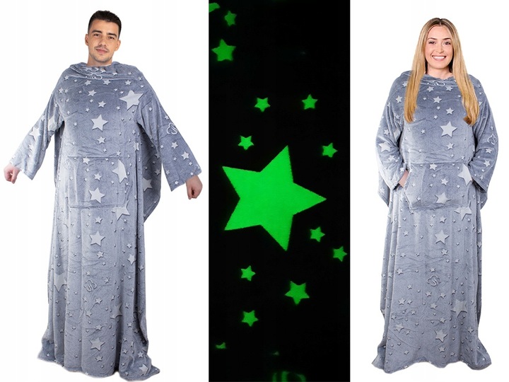 Bluza Oversize Ciepły Koc Koco Szlafrok Kieszenie Świecący Rękawy Szary
