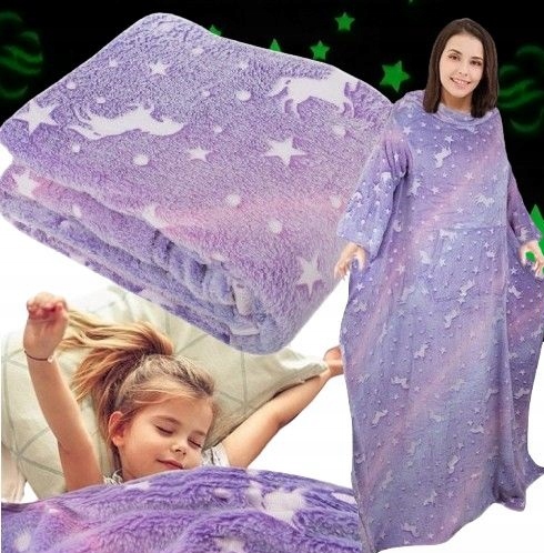 Bluza Oversize Ciepły Koc Koco Szlafrok Kieszenie Świecący Rękawy Fiolet