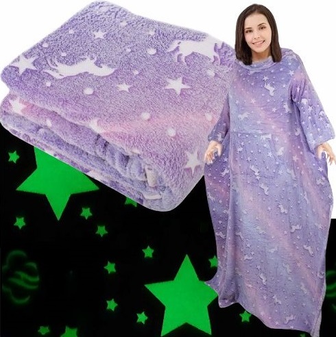 Bluza Oversize Ciepły Koc Koco Szlafrok Kieszenie Świecący Rękawy Fiolet