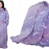 Bluza Oversize Ciepły Koc Koco Szlafrok Kieszenie Świecący Rękawy Fiolet