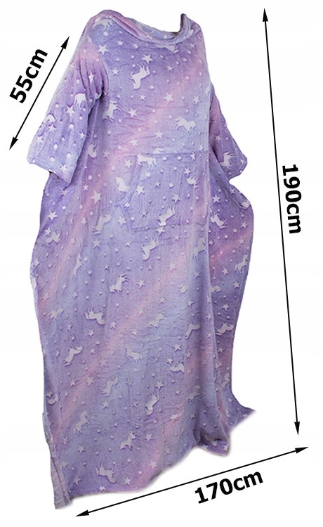 Bluza Oversize Ciepły Koc Koco Szlafrok Kieszenie Świecący Rękawy Fiolet