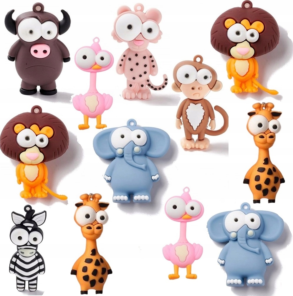 Zwierzęta Brelok Do Kluczy Breloczek Zawieszka Gumowy Prezent Zestaw 12szt.