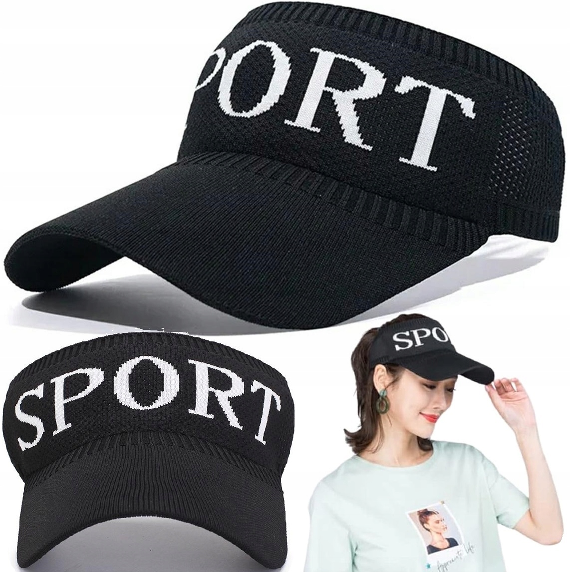 Daszek Przeciwsłoneczny Czapka Na Lato Głowę Z Daszkiem Sport Letni Czarny